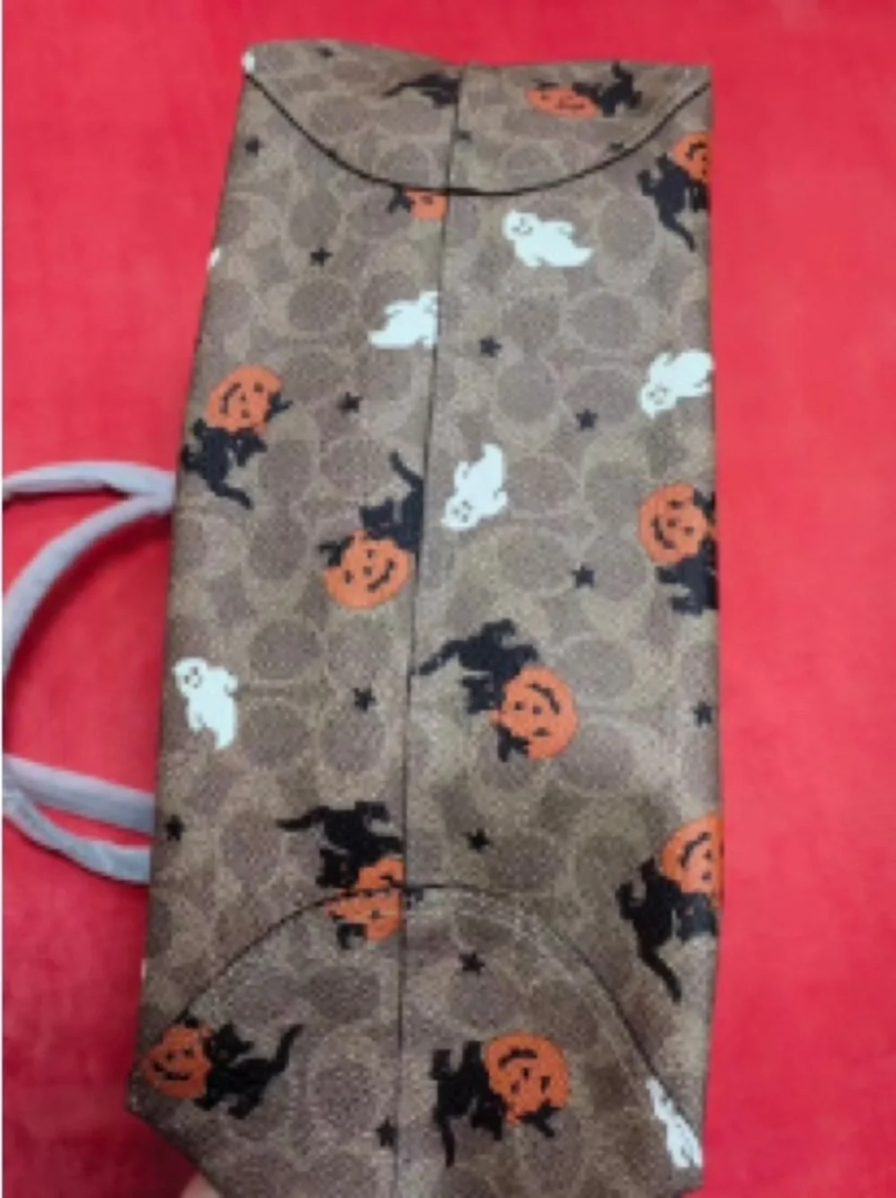 Coach Brown Signature Tote with Halloween Pumpkin & Cat Print